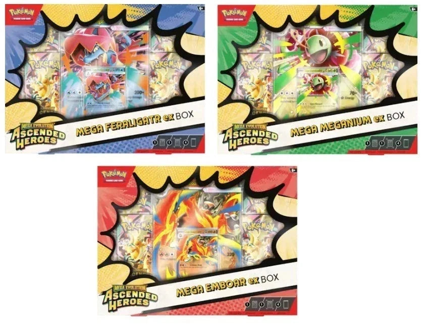 Pokemon Mega Evolución Héroes Ascendidos Caja - Emboar, Feraligatr,.Meganium ESPAÑOL VARIADO